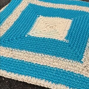 Vintage Crochet Blue & White Pot Holder